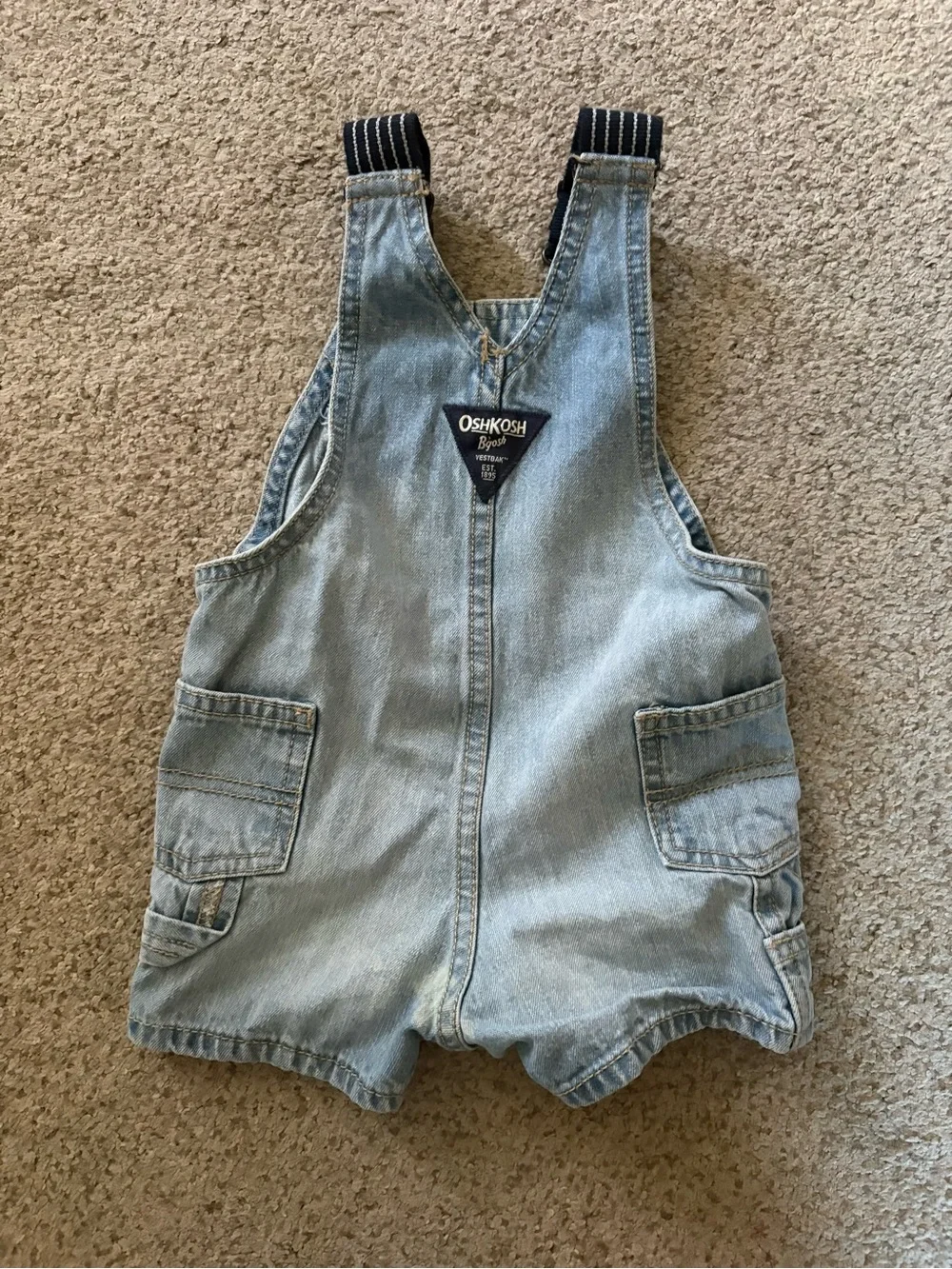 OshKosh B'gosh Light Blue Denim Shortalls with Striped Adjustable Straps